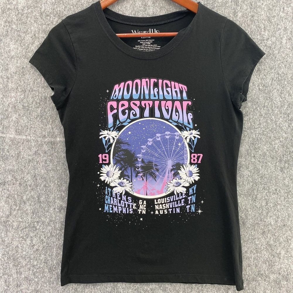 Moonlight Festival T-Shirt Colorful Ferris Wheel 1987 Event‎ Black Juniors L Tee